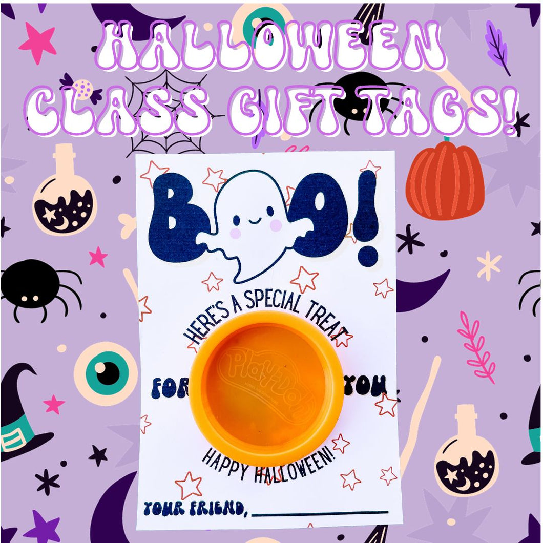 Halloween Playdoh Ghost Class Gift Tags - 25/pk