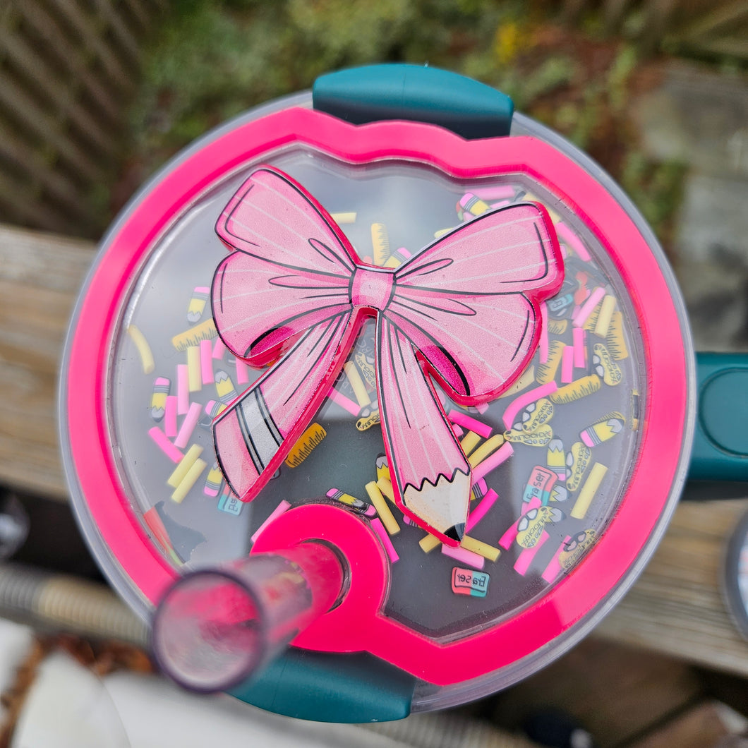 Stanley Tags: Teacher Pencil Bow Stanley Shaker Topper - Teacher  - School - Bow