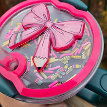 Load image into Gallery viewer, Stanley Tags: Teacher Pencil Bow Stanley Shaker Topper - Teacher  - School - Bow
