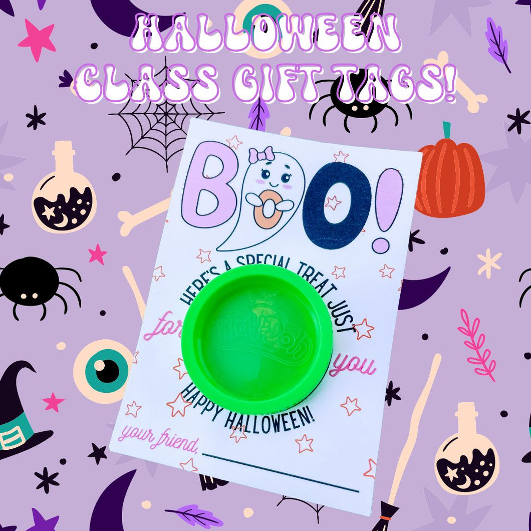 Halloween Playdoh Girl Ghost Class Gift Tags - 25/pk