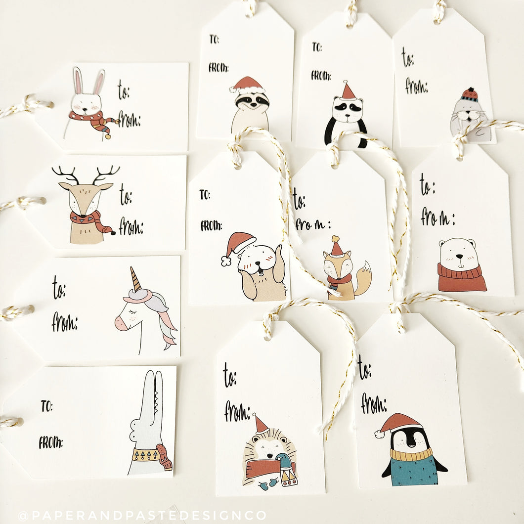 Gift Tags: Holiday Animals Gift Tags - 12pk