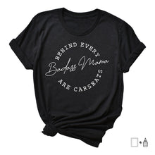 Load image into Gallery viewer, T-Shirt: Behind Every Badass Mama is a carseat(s)

