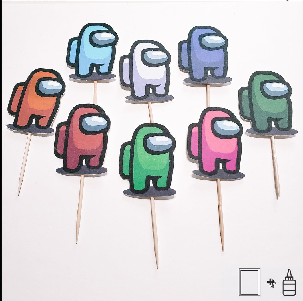 Cupcake Toppers: Among Us Theme - 12/pack