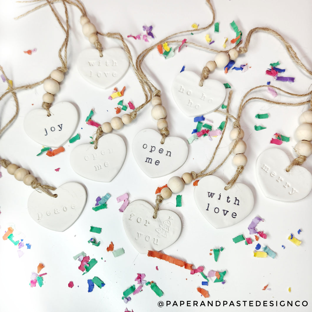 Gift Tags:  Holiday Heart Clay Tags- READY TO SHIP