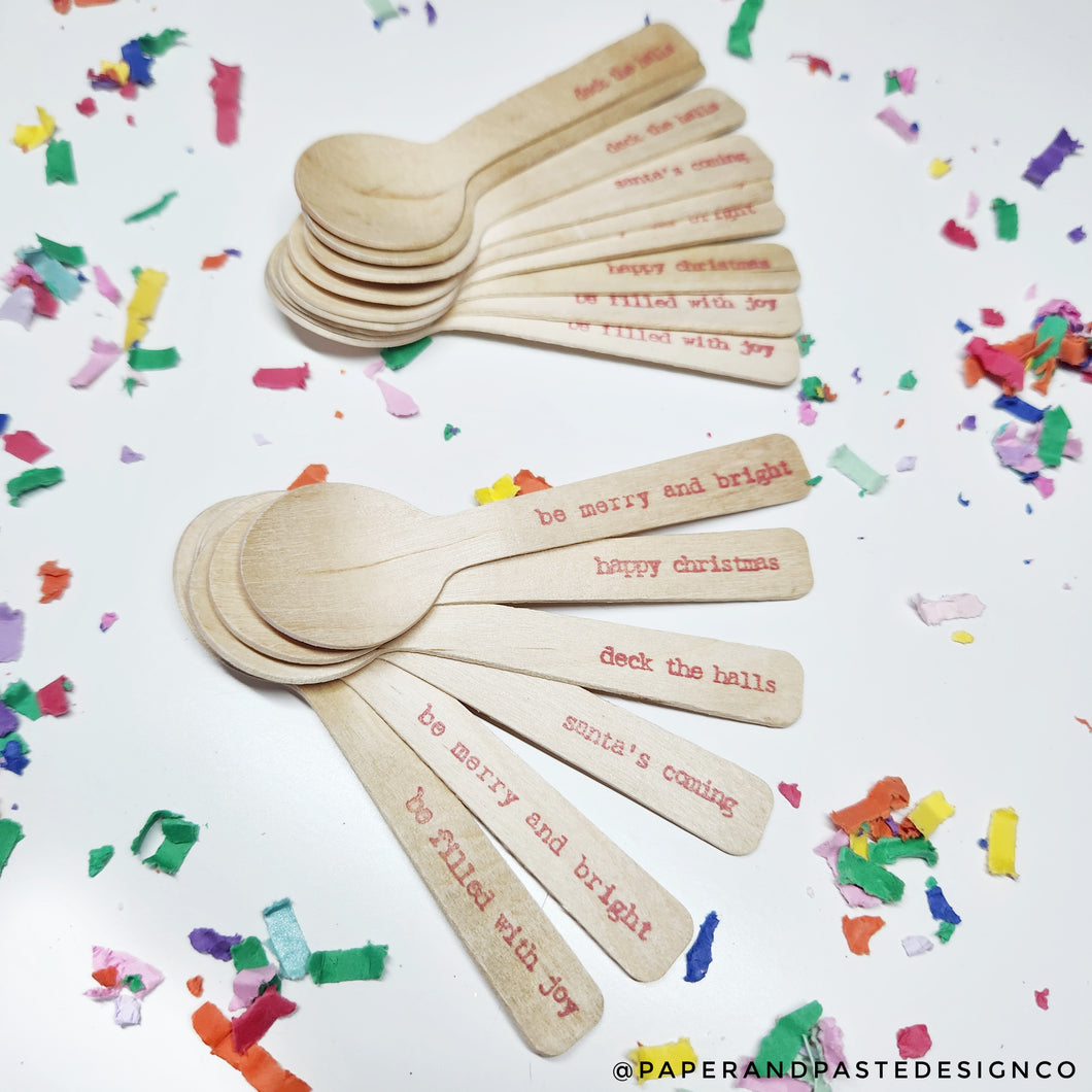 Dessert Spoons:  Holiday Wooden Dessert Spoons - READY TO SHIP